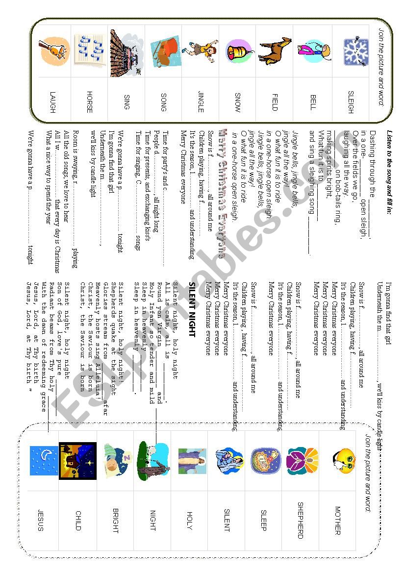 Christmas carols- elementary worksheet