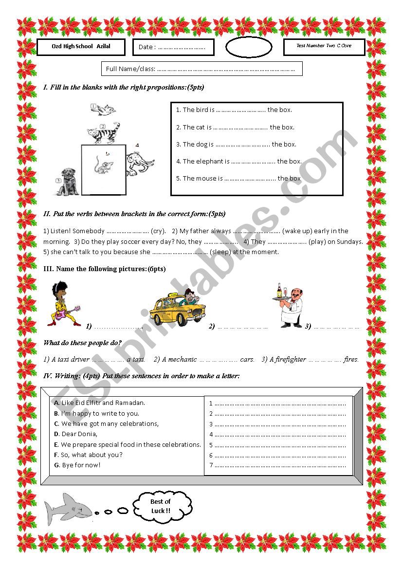 exam: vocabulary worksheet