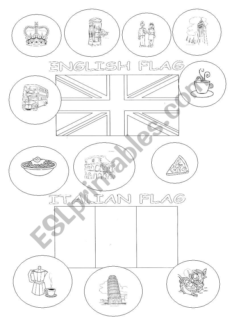 ENGLISH AND ITALIAN FLAG worksheet