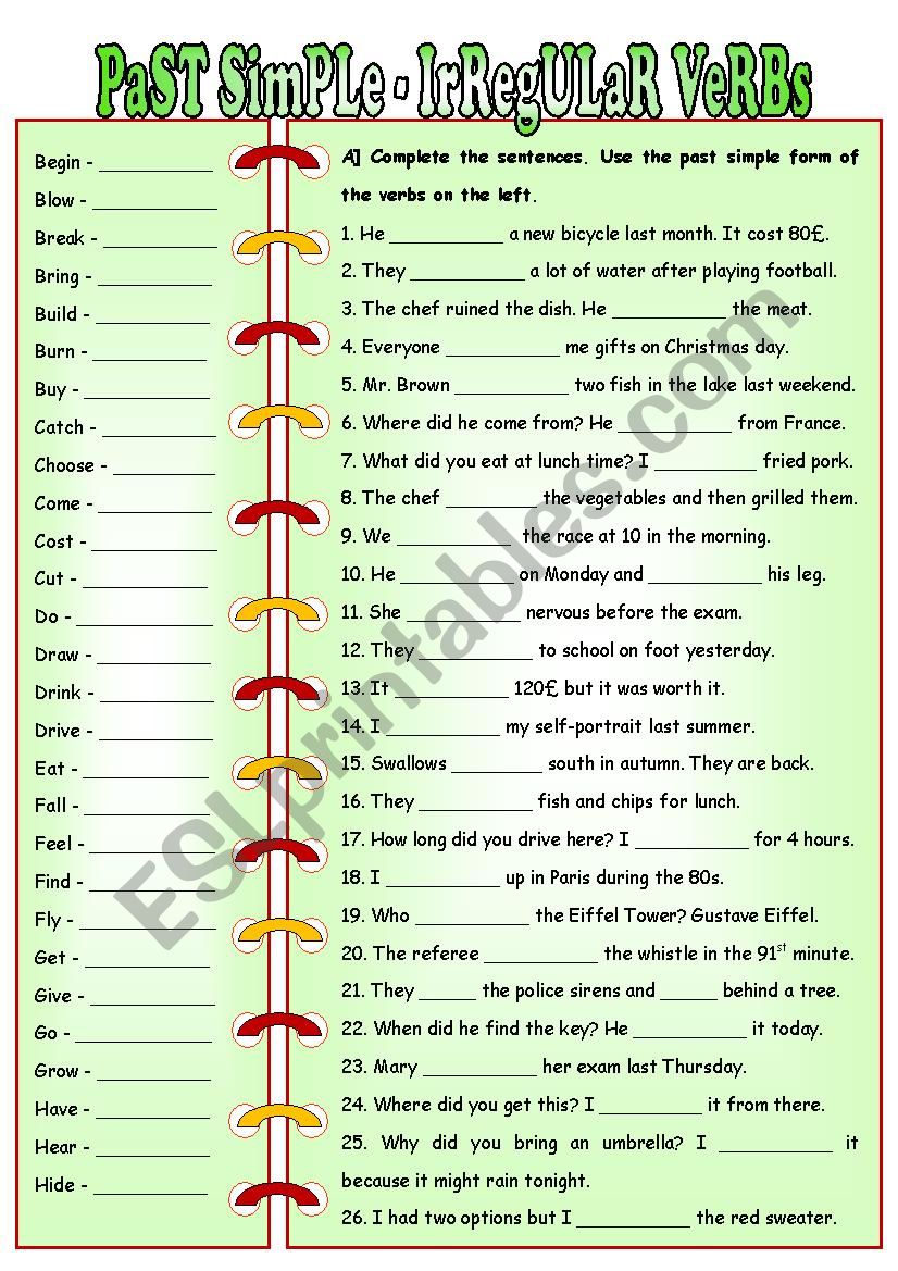 Past Simple - Irregular Verbs worksheet