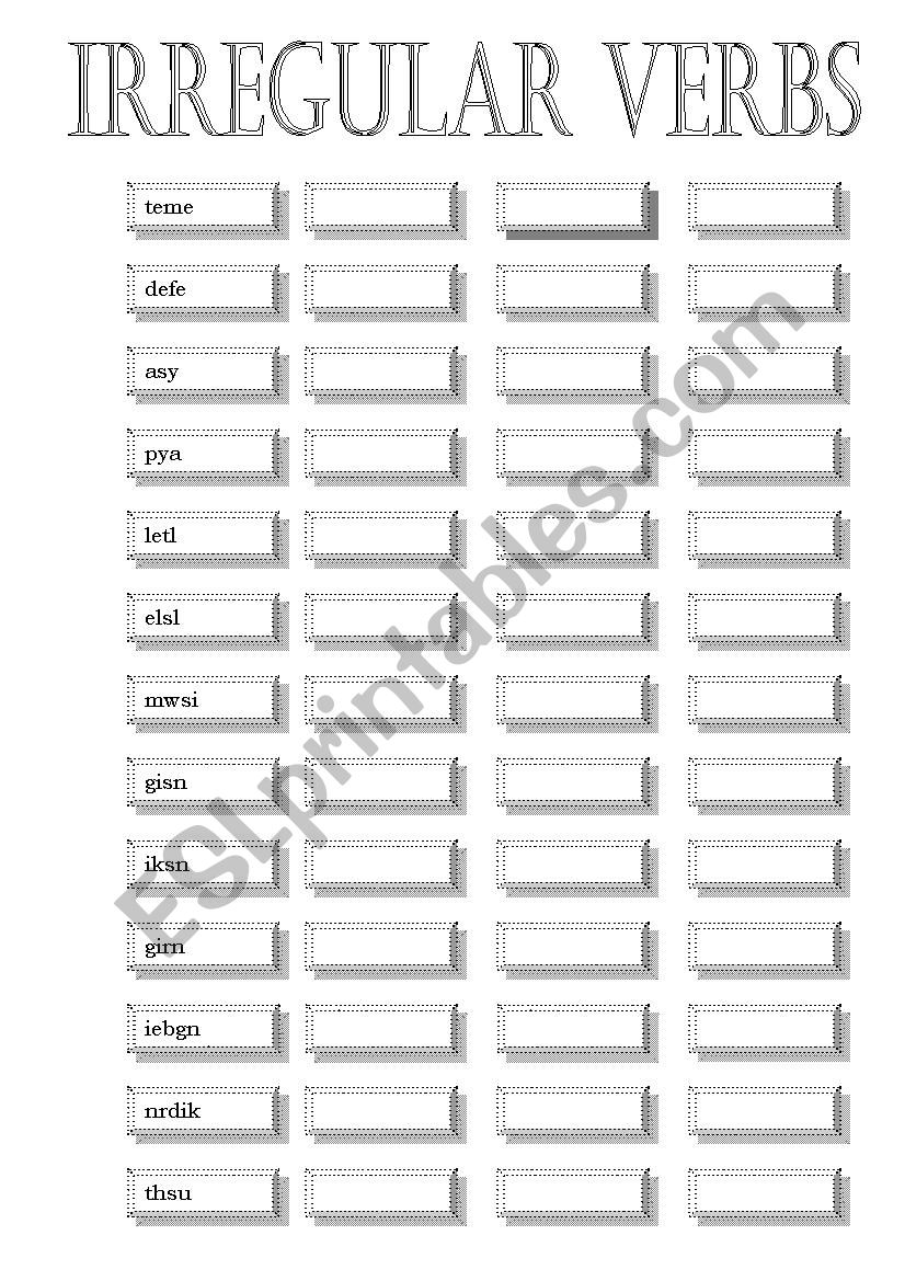 Irregular Verbs (with key) worksheet