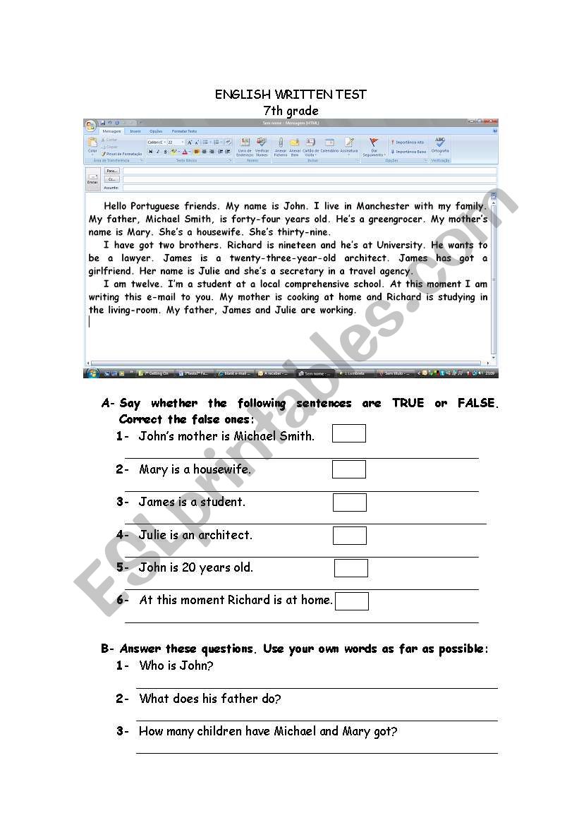 Family_Test worksheet