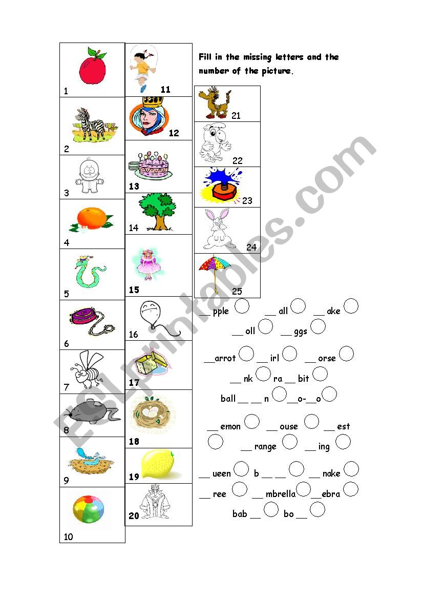 Fill in the missing letter. worksheet