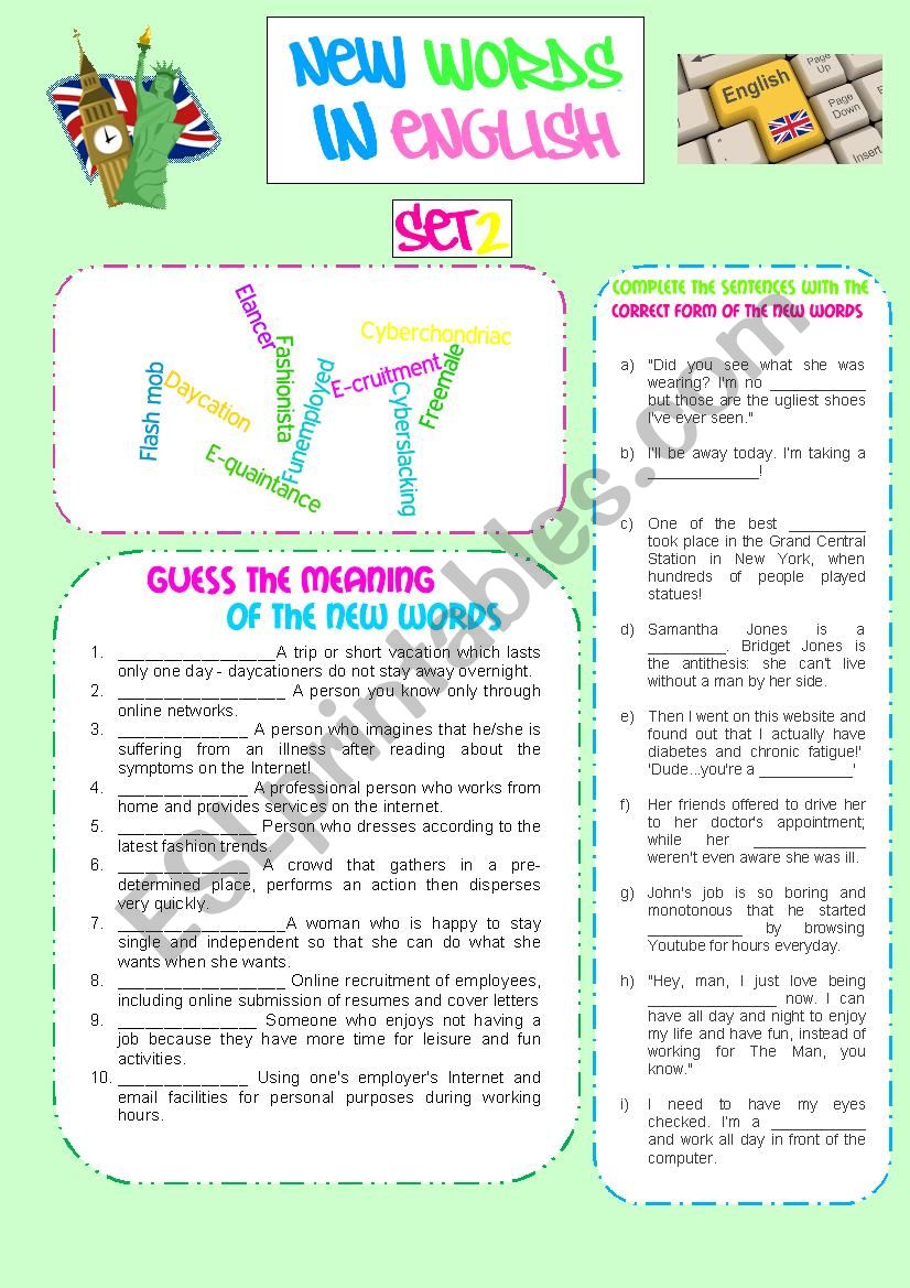 New Words in English - Set 2 worksheet