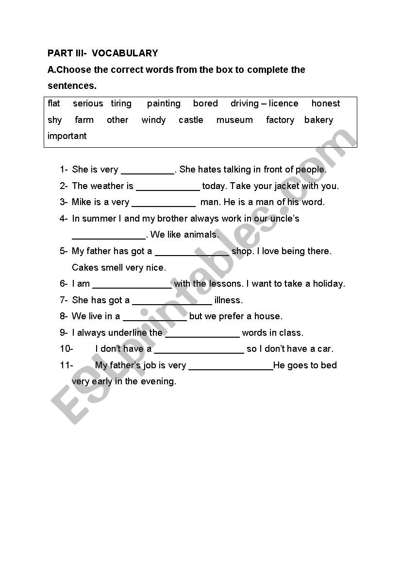 vocabulary worksheet