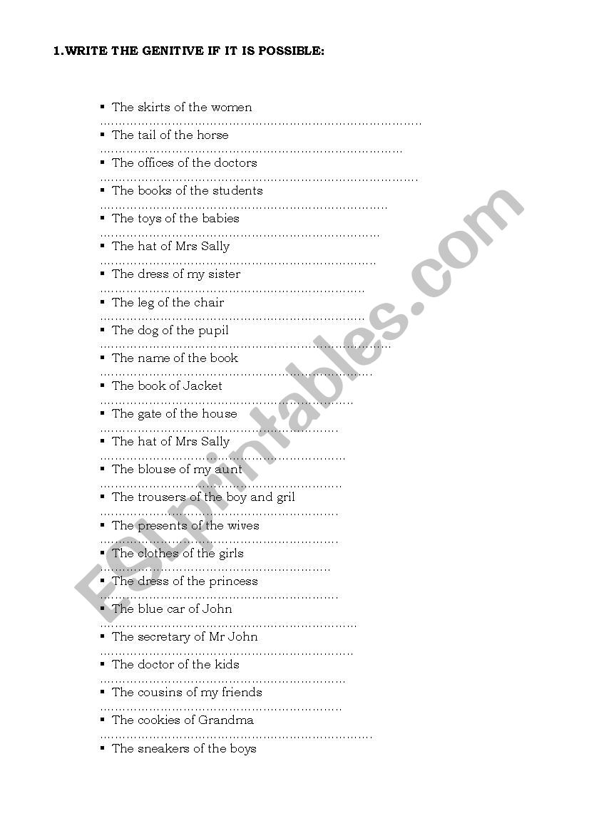GENITIVE CASE worksheet