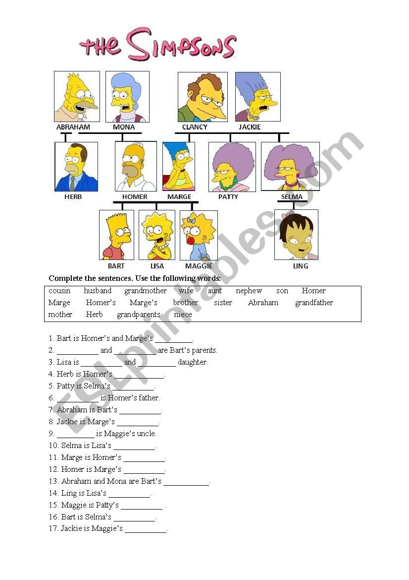 family members The simpsons worksheet