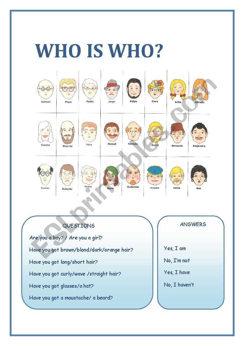 who is who? game!! worksheet
