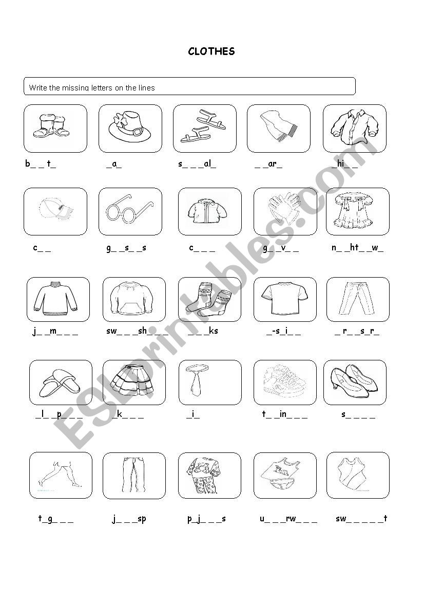 clothes worksheet