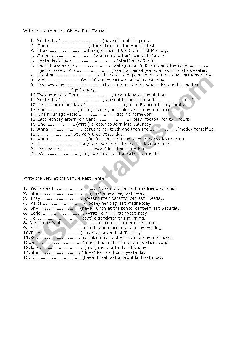 Simple Past Tense  worksheet