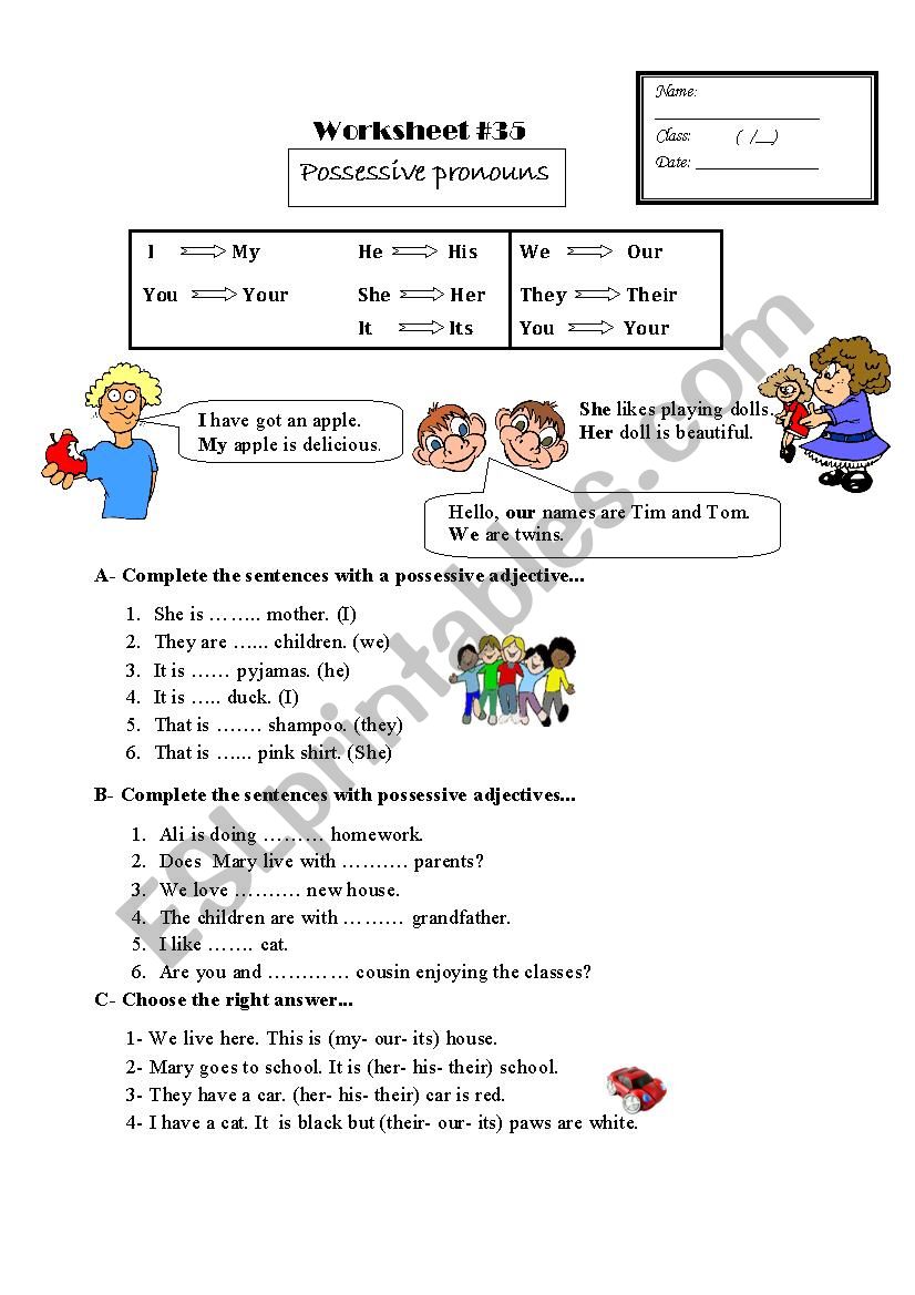 Possessive pronouns worksheet