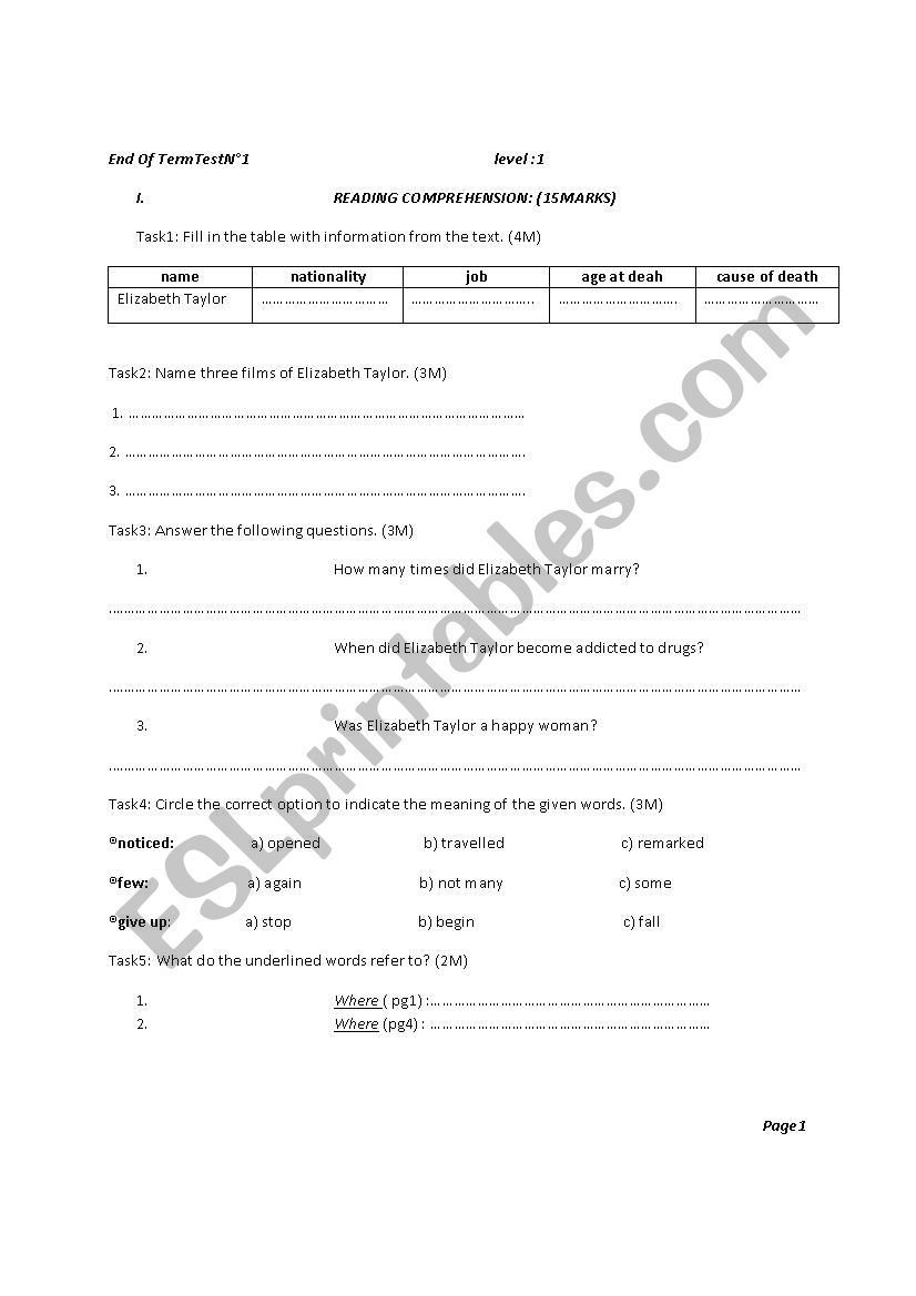 end of term test n1 for first year