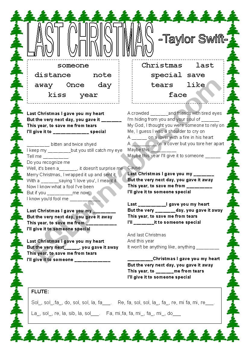 LAST CHRISTMAS SONG worksheet