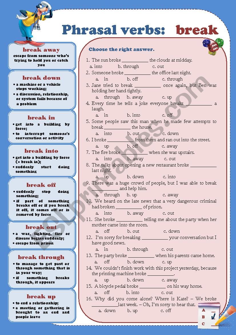 Phrasal Verbs: break (with Keys)