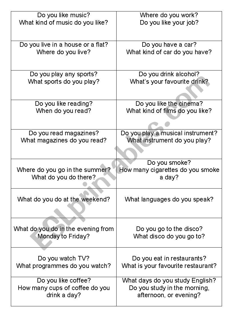 Present Simple questions worksheet