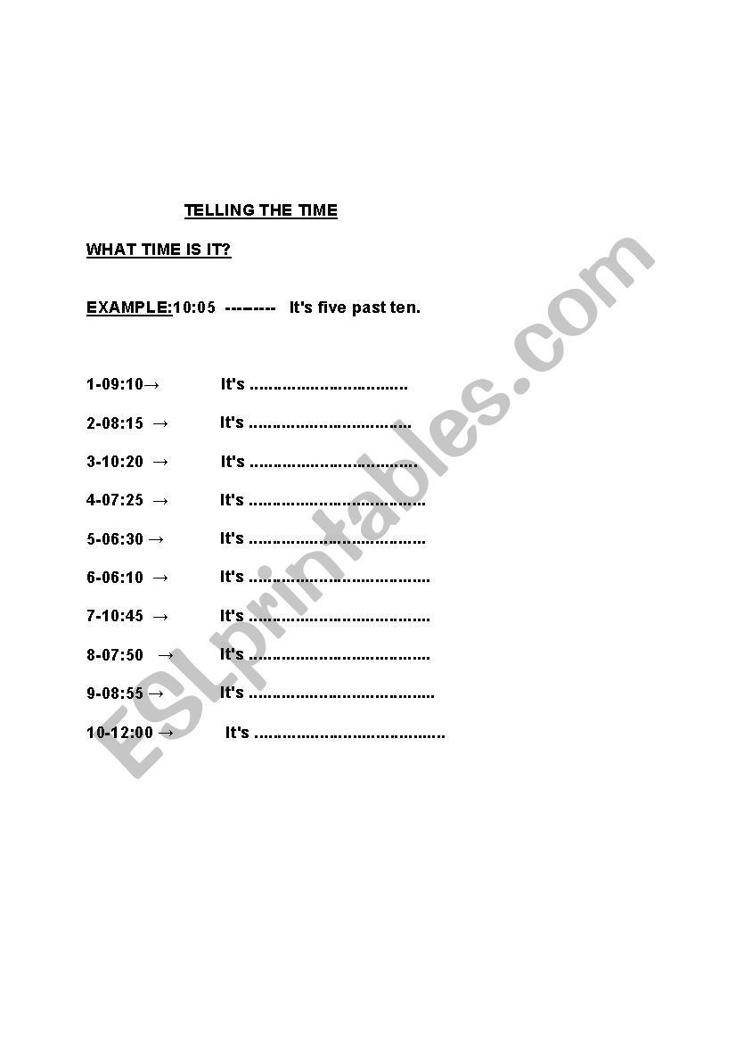 TELLING THE TIME worksheet