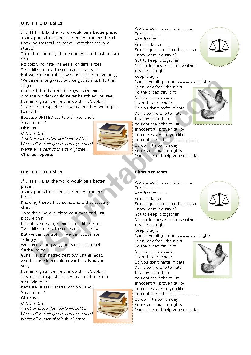 human rights song worksheet