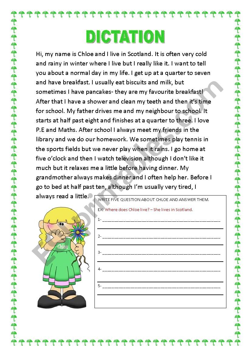 DICTATION ON A GIRLÂ´S DAILY ROUTINE. YOLANDA