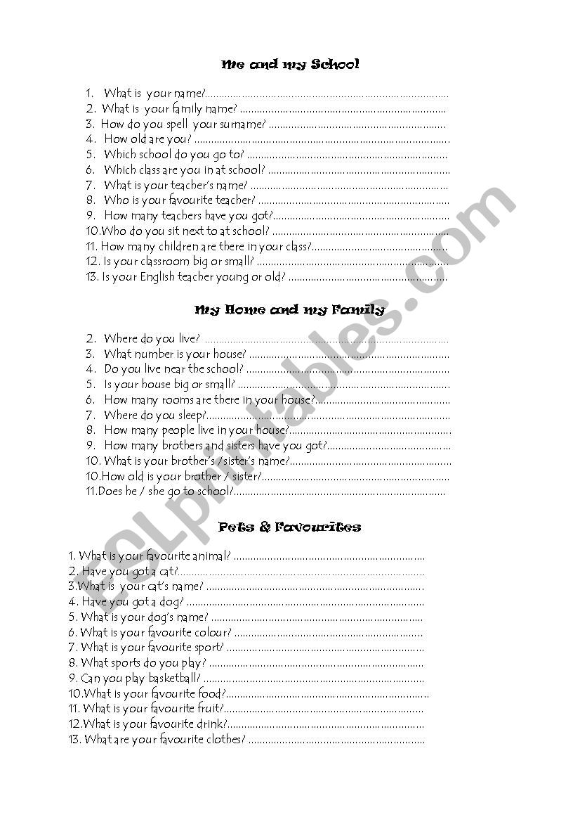 Speaking Topics worksheet