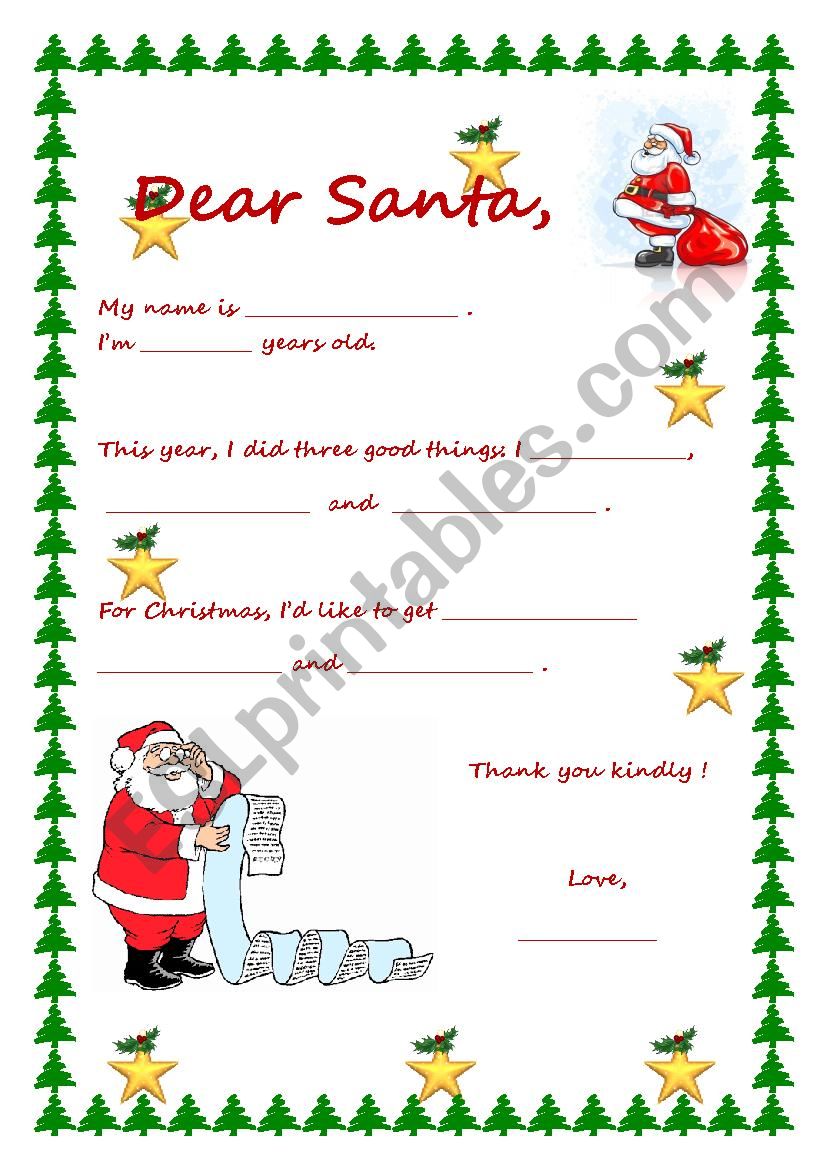 Letter to Santa Claus worksheet