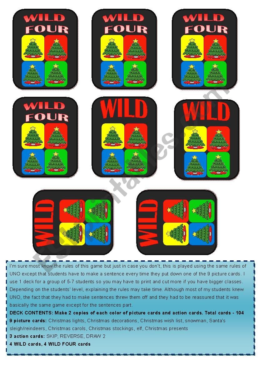 Christmas UNO wildcards worksheet