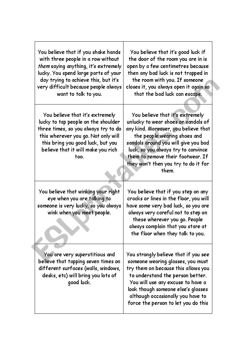 Role Play - Superstitions worksheet