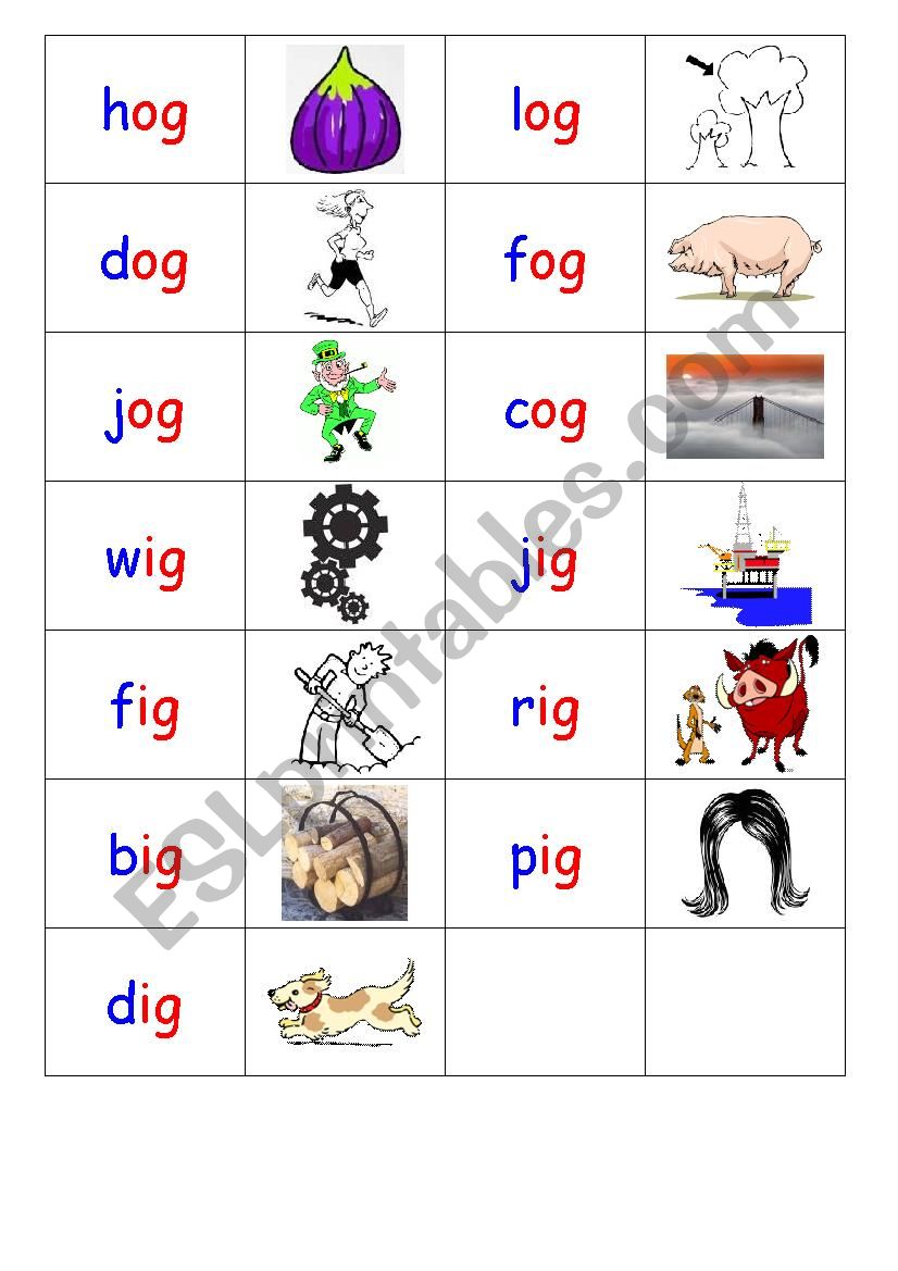 Phonics - 3 letter words (CVC) - Dominoes -  -OG / -IG