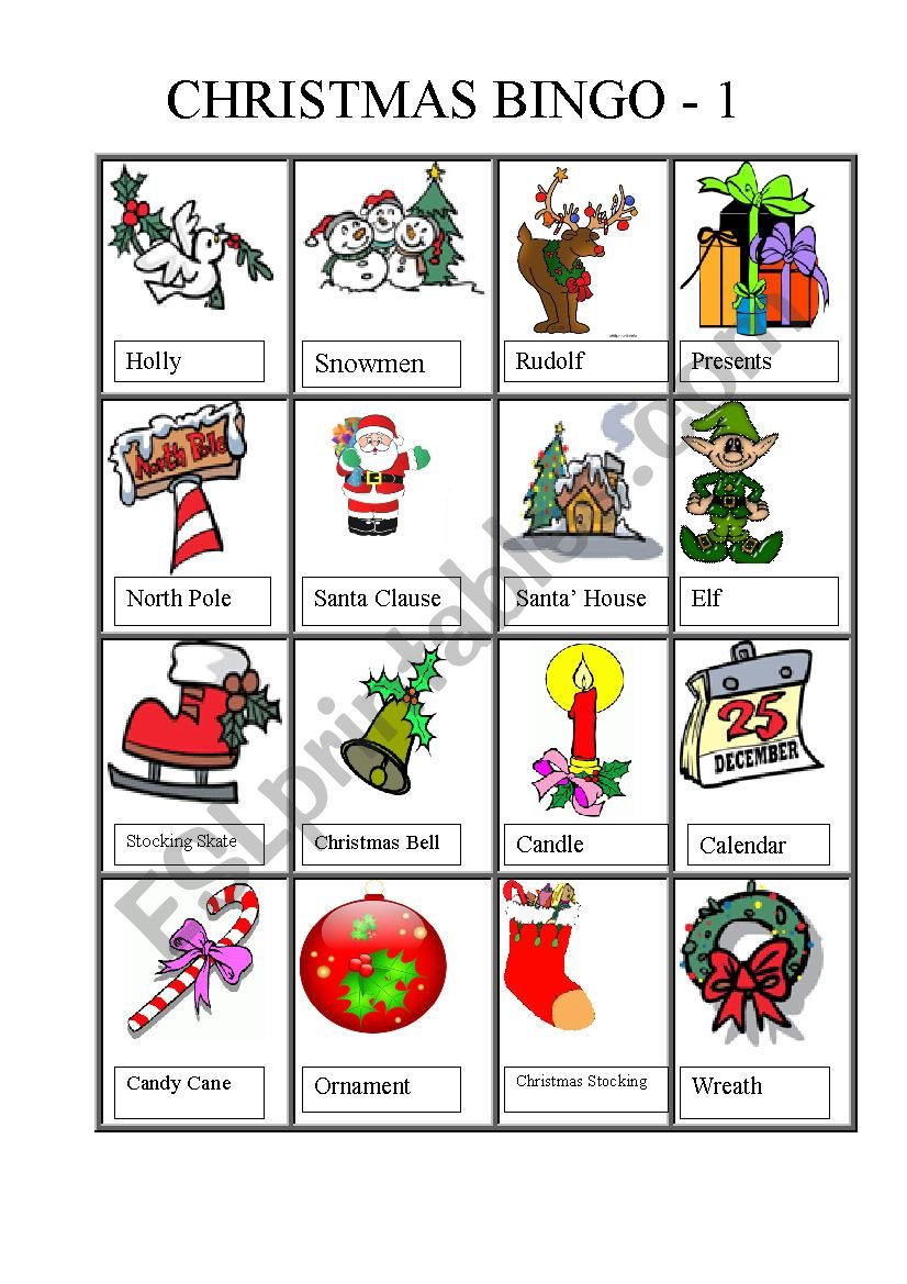 Christmas bingo 1 of 4  worksheet