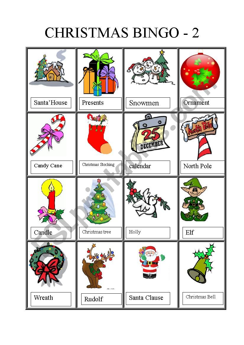 Christmas bingo 2 of 4  worksheet