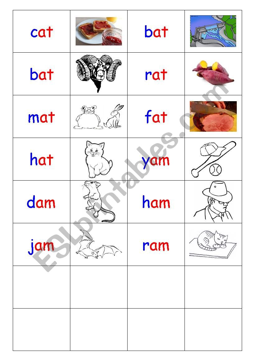 Phonics - 3 letter words (CVC) - Dominoes -  -AT / -AM