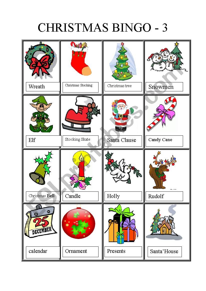 Christmas bingo 3 of 4  worksheet