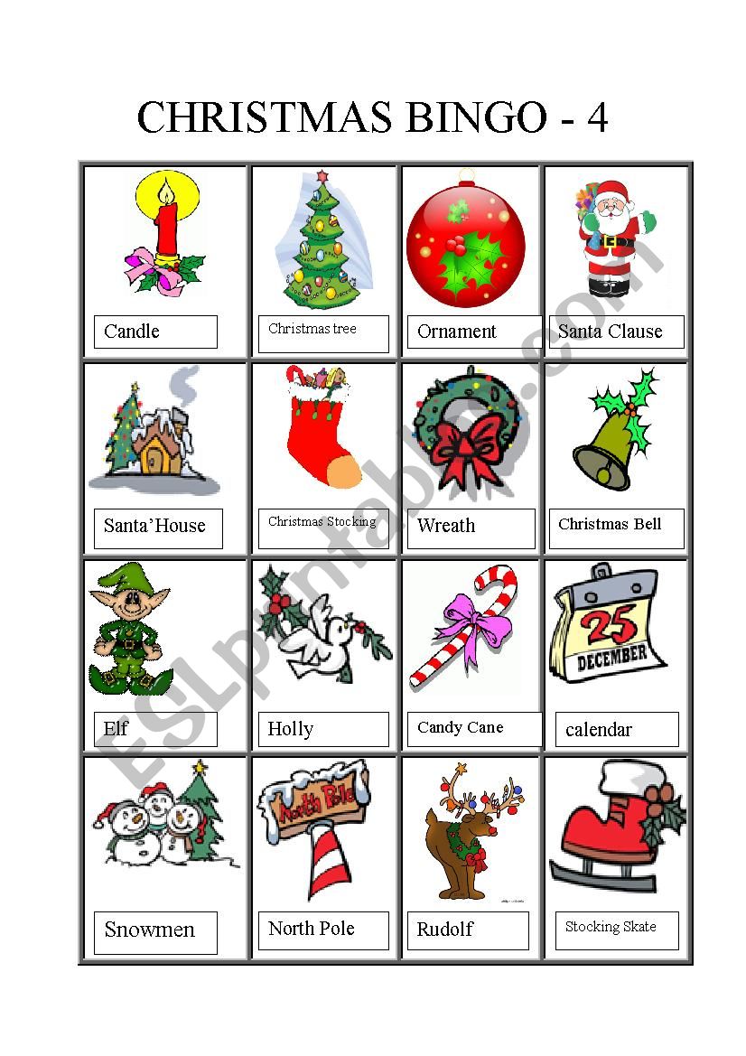 Christmas bingo 4 of 4  worksheet