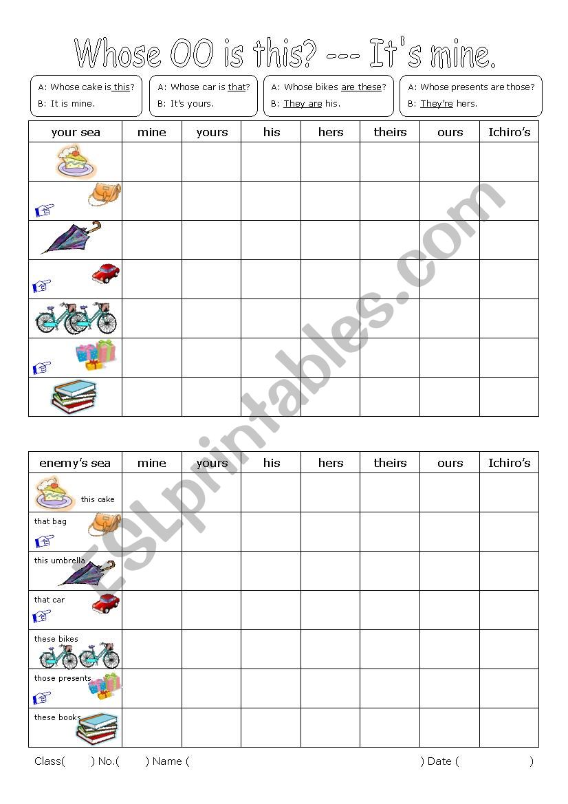 Whose? Possesive Pronouns worksheet