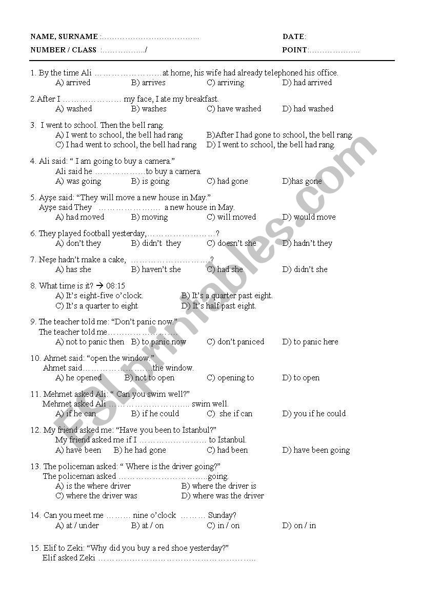 revsion quiz 2 worksheet