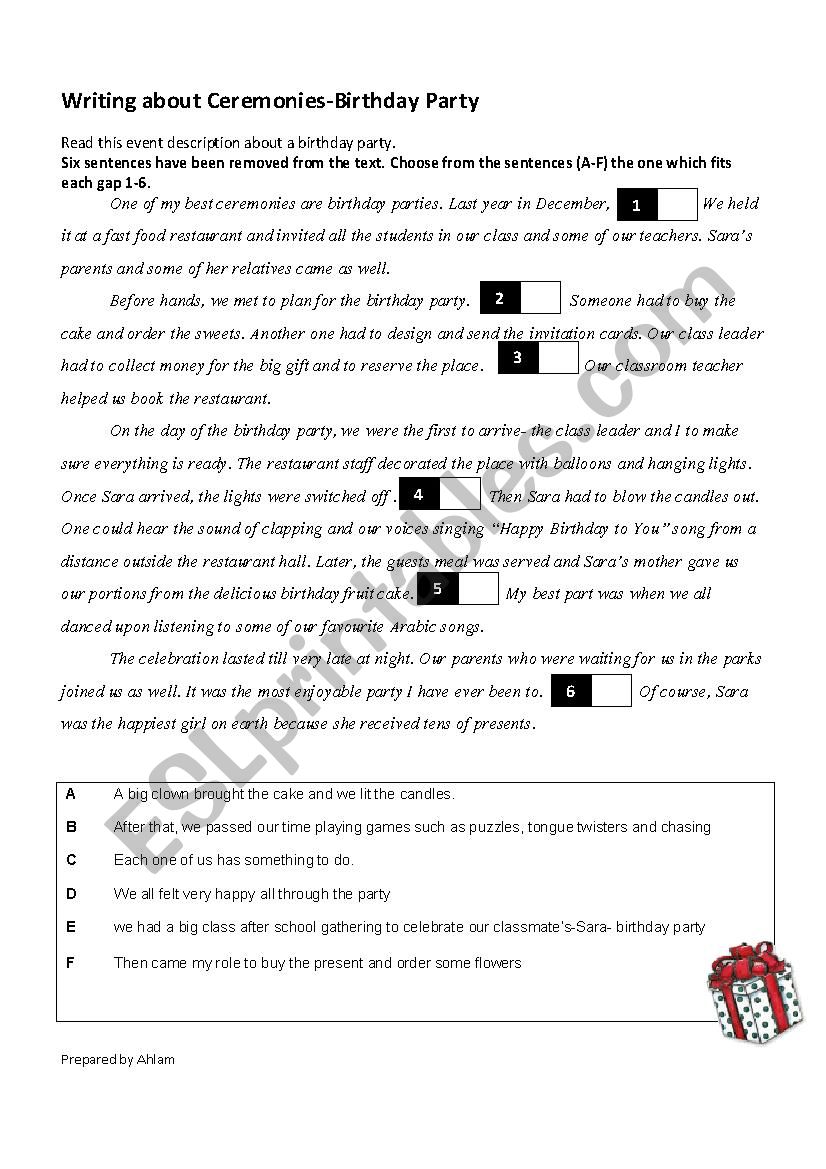 Ceremonies: Birthday Party worksheet