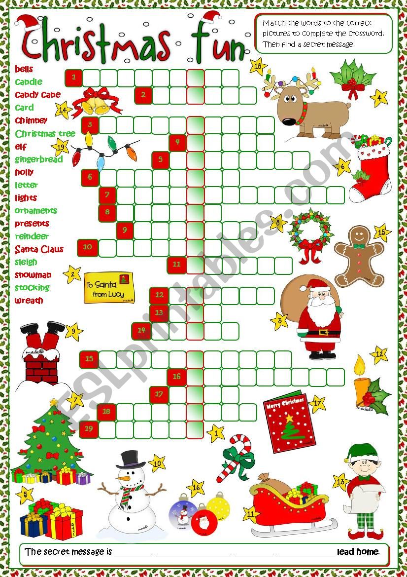 Christmas fun - crossword worksheet