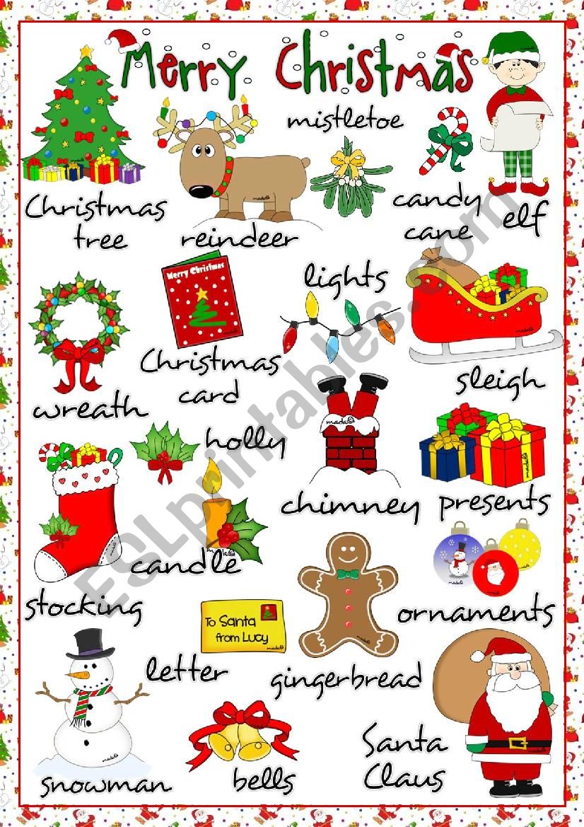 Merry Christmas - pictionary worksheet