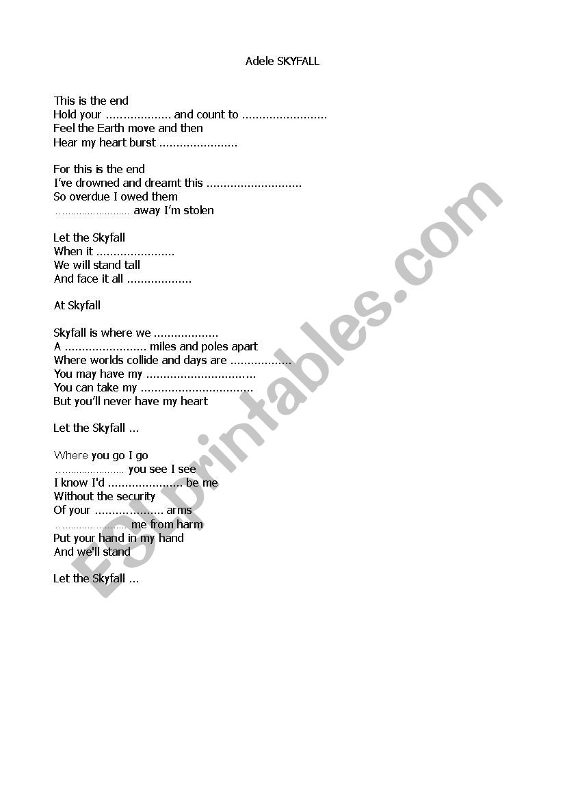 Adele - Skyfall worksheet