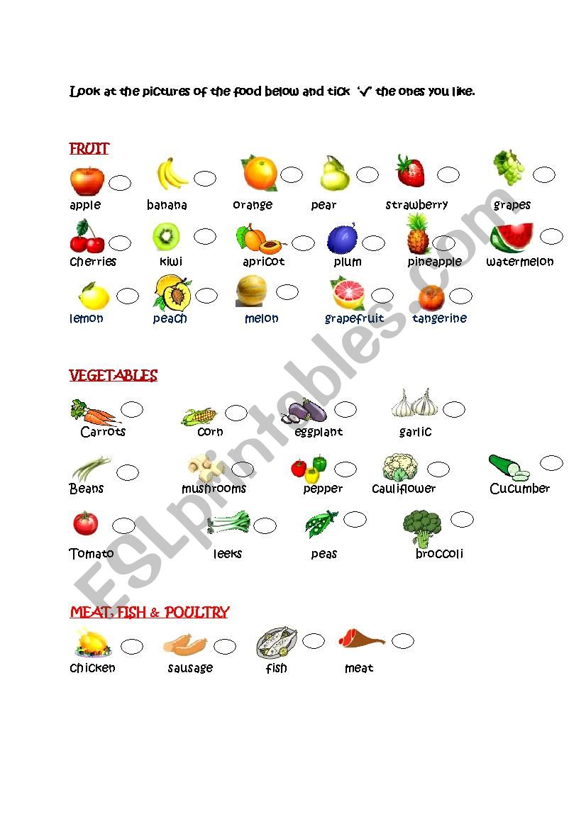 FOOD worksheet