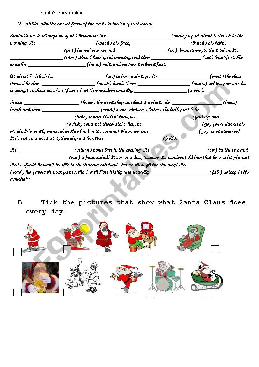 Santas daily routine worksheet