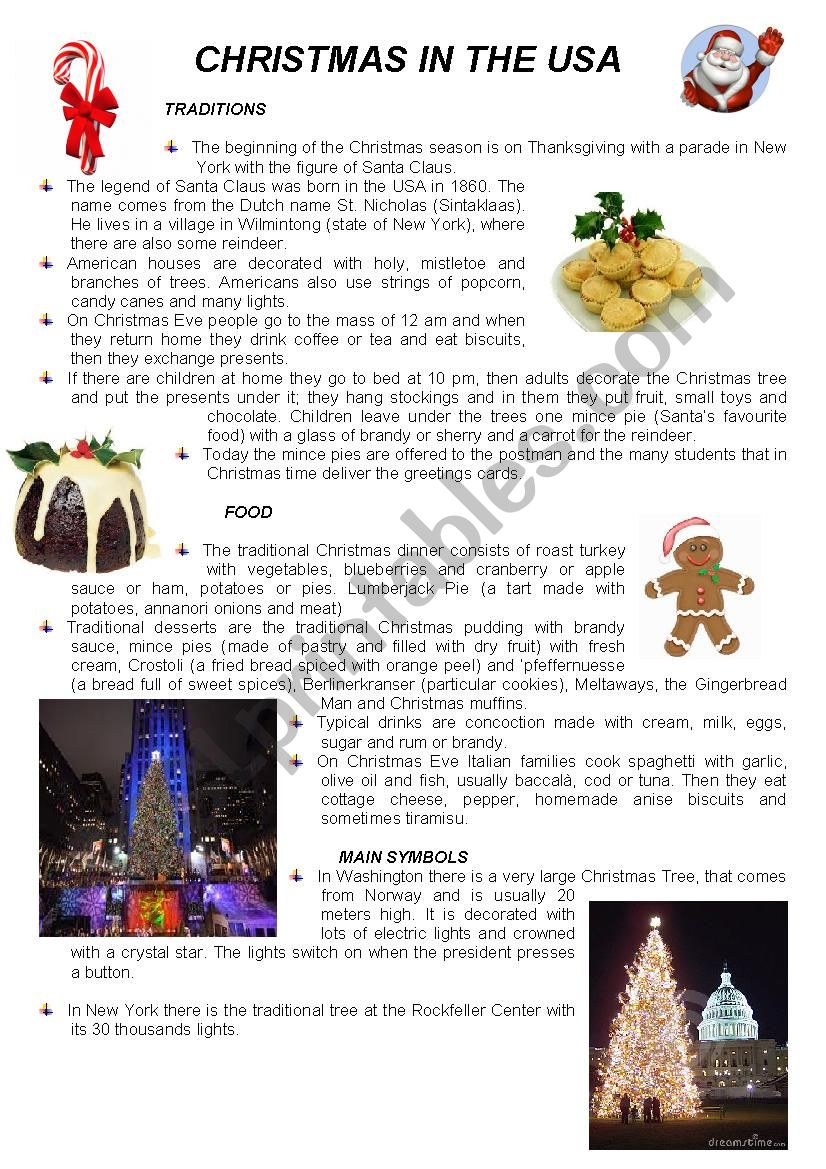 Christmas in the USA worksheet