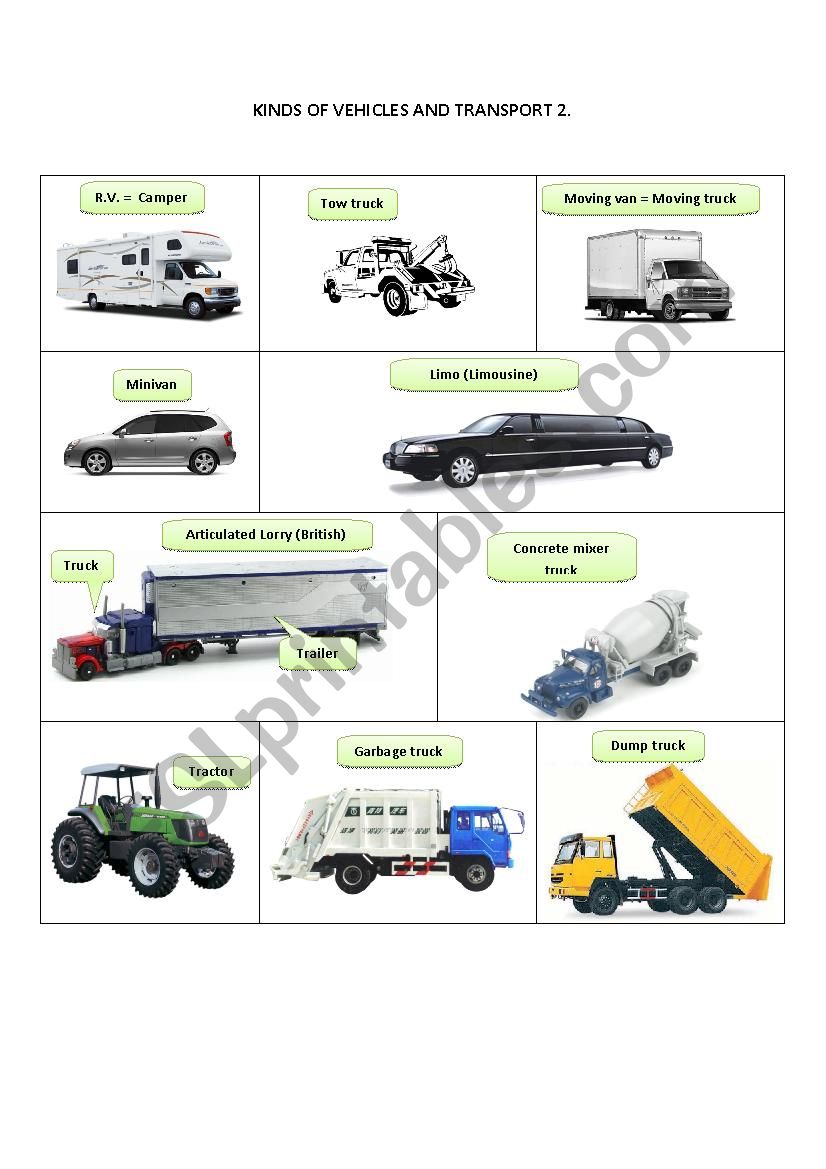 KINDS OF VEHICLES AND TRANSPORT 2