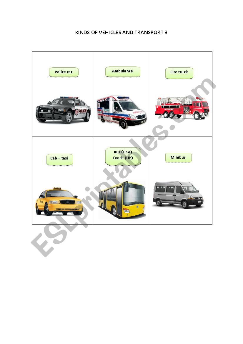 KINDS OF VEHICLES AND TRANSPORT 3