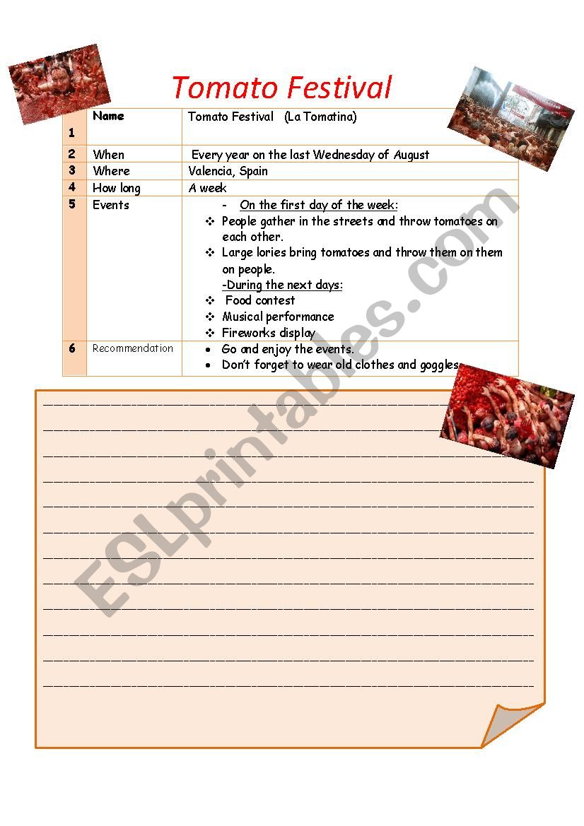 TOMATOE FESTIVAL worksheet