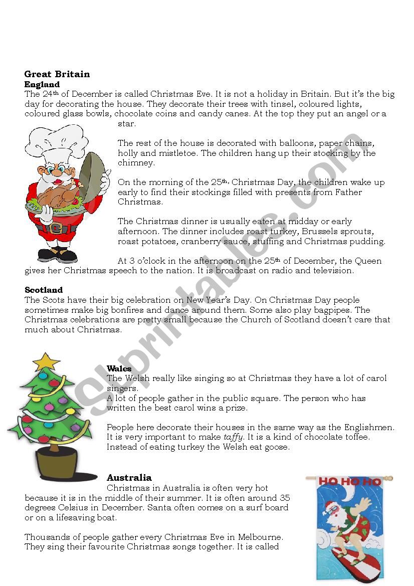 Christmas traditions worksheet