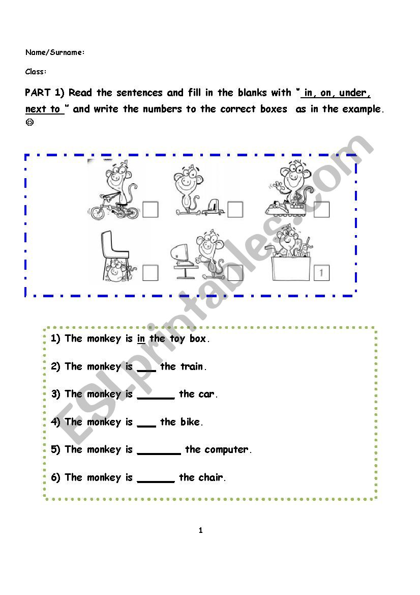 in,on,under,next to,prepositions