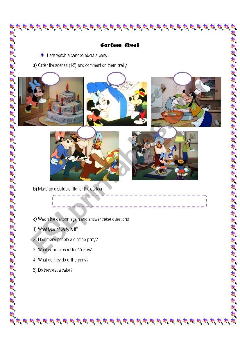 Birthday Party Cartoon worksheet