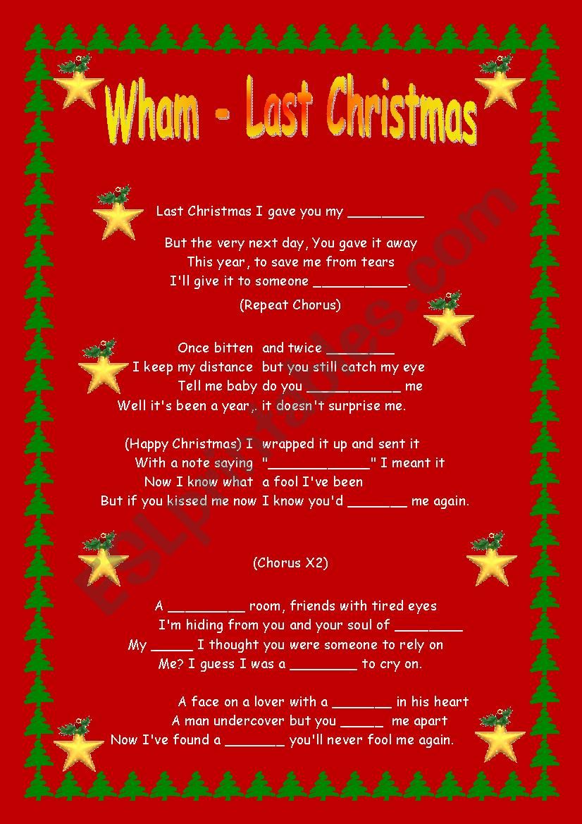 Wham - Last Christmas worksheet