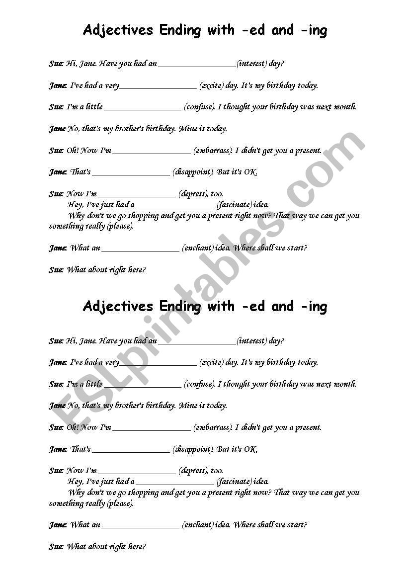 adjectives ending in Ed and ING