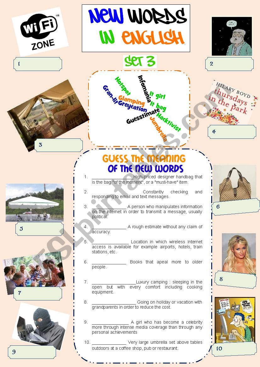 New Words in English - Set 3 worksheet